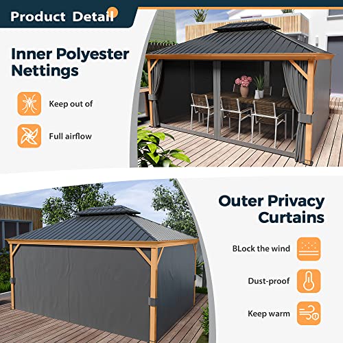 10 x 12 ft Hardtop Gazebo with Netting and Curtains for Patio, Deck, Backyard X60892