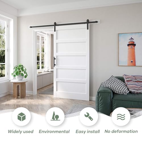 Double 21x84in White Barn Door with 7FT Sliding Hardware Kit, MDF, PVC Surface, DIY Assembly R60322