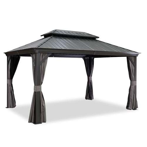 10' x 14' Permanent Hardtop Gazebo with Galvanized Steel Double Roof, Curtains and Netting Included M871