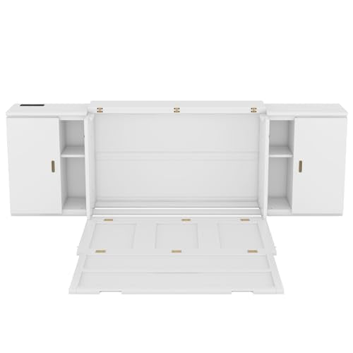 Murphy Bed Chest with Shelves and USB Ports, Foldable Wood Frame Y56482