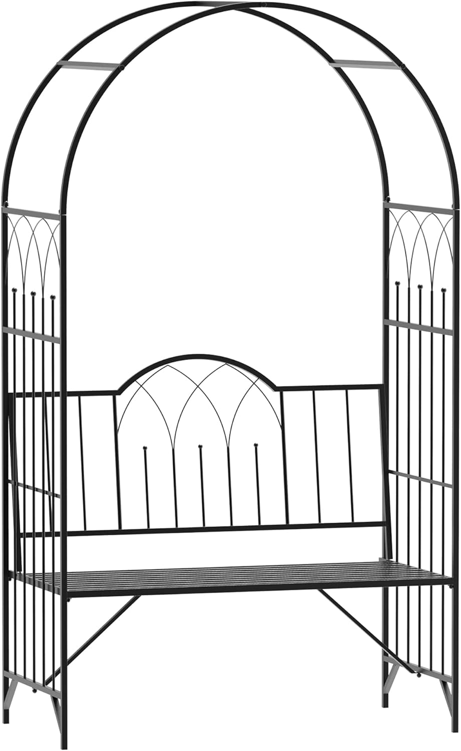 Outsunny Metal Trellis Arbor Arch for Climbing Plants with Garden Bench, Grow Grapes & Vines, Patio Decor & 2-Person Outdoor Interlacing Decorative Seating with Tips, 484 lbs. Weight Capacity, Black