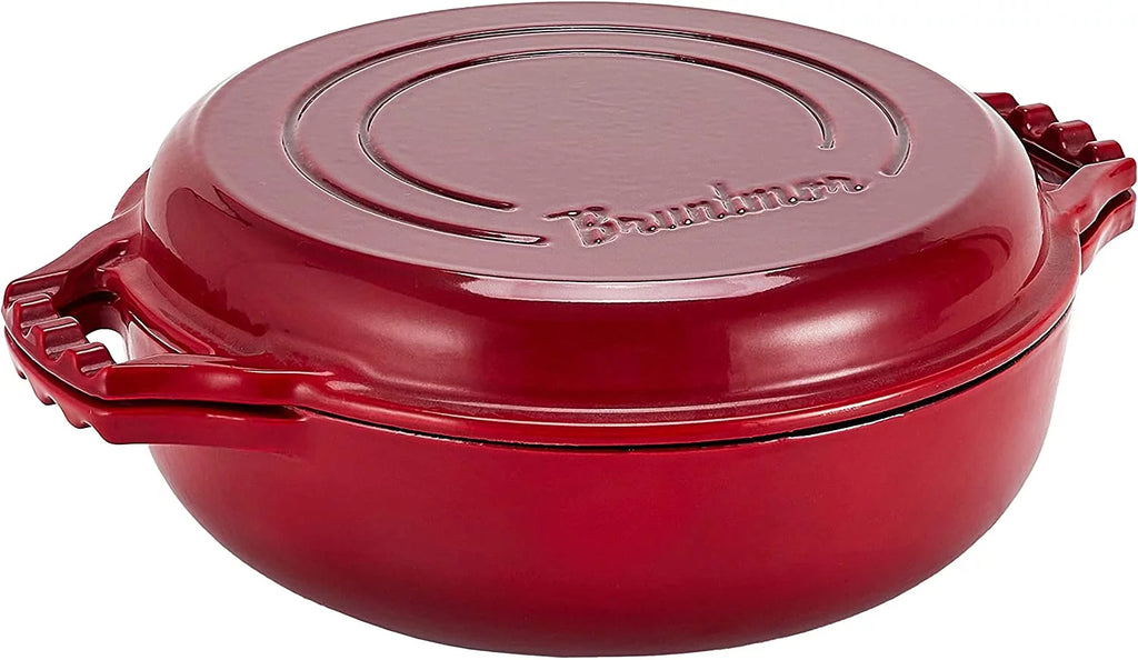 Enameled Cast Iron Cocotte Double Braiser Pan with Grill Lid V9102