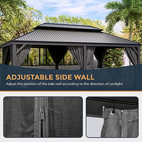 10 x 12 ft Hardtop Gazebo with Netting and Curtains for Patio, Deck, Backyard X60892