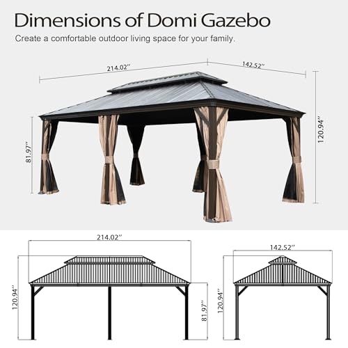 10 x 10 ft Hardtop Gazebo with Netting and Curtains, Galvanized Steel Roof for Patio K80436
