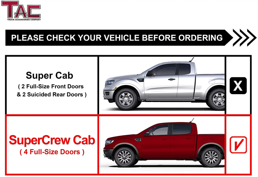 Running Boards Compatible with 2019-2023 Ford Ranger SuperCrew Cab 4" Drop Black Side Steps W24937