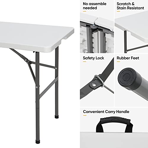 Portable 4 Foot Plastic Folding Table, Indoor Outdoor Heavy Duty, White Y15191