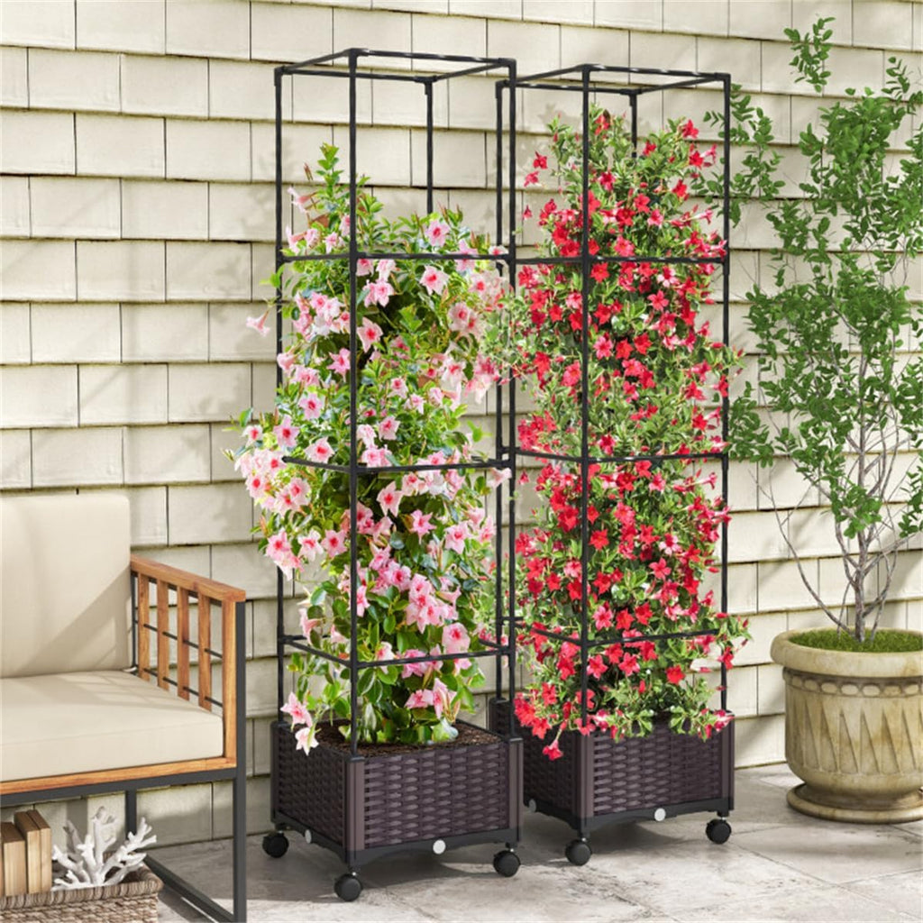 Raised Garden Bed Planter Box with Trellis for Climbing Plants Outdoor Y834