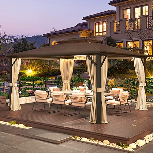 10x13 Hardtop Gazebo with Polycarbonate Double Roof, Aluminum Frame, Curtains and Netting S2701