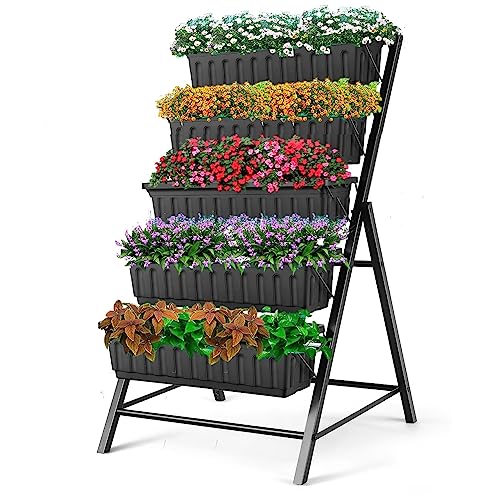 Vertical Raised Garden Bed, 5 Tiers Elevated Planter Box with Hooks for Vegetables Flowers Z6444