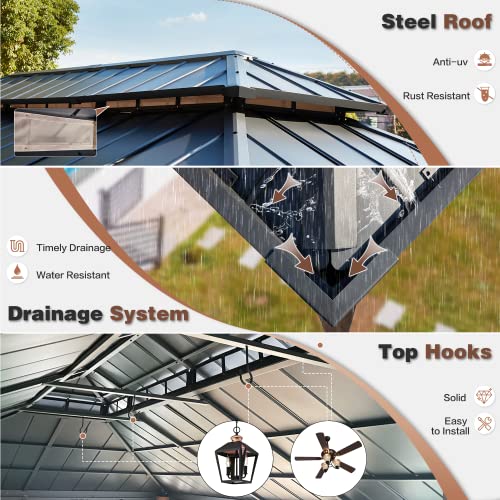 12x20 ft Hardtop Gazebo Double Roof Galvanized Steel Canopy Outdoor Aluminum Frame with Netting and Curtains X191579