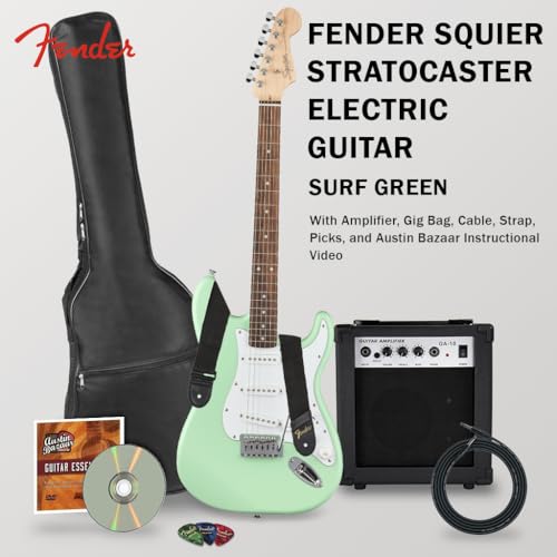 Stratocaster Electric Guitar Bundle with Amplifier, Gig Bag, Strap, Cable, Picks, and DVD F102