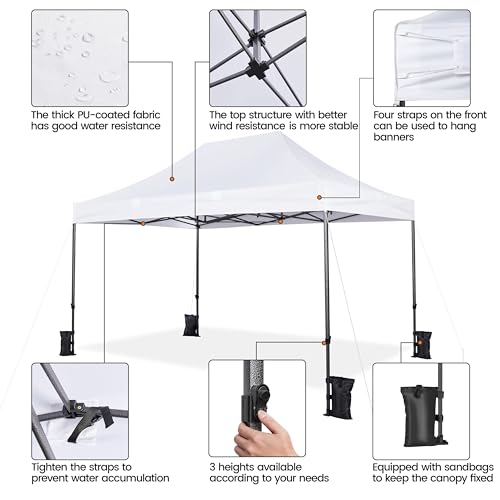 Heavy Duty Pop Up Canopy Tent 10x20 with Wheeled Carry Bag, White Q36763