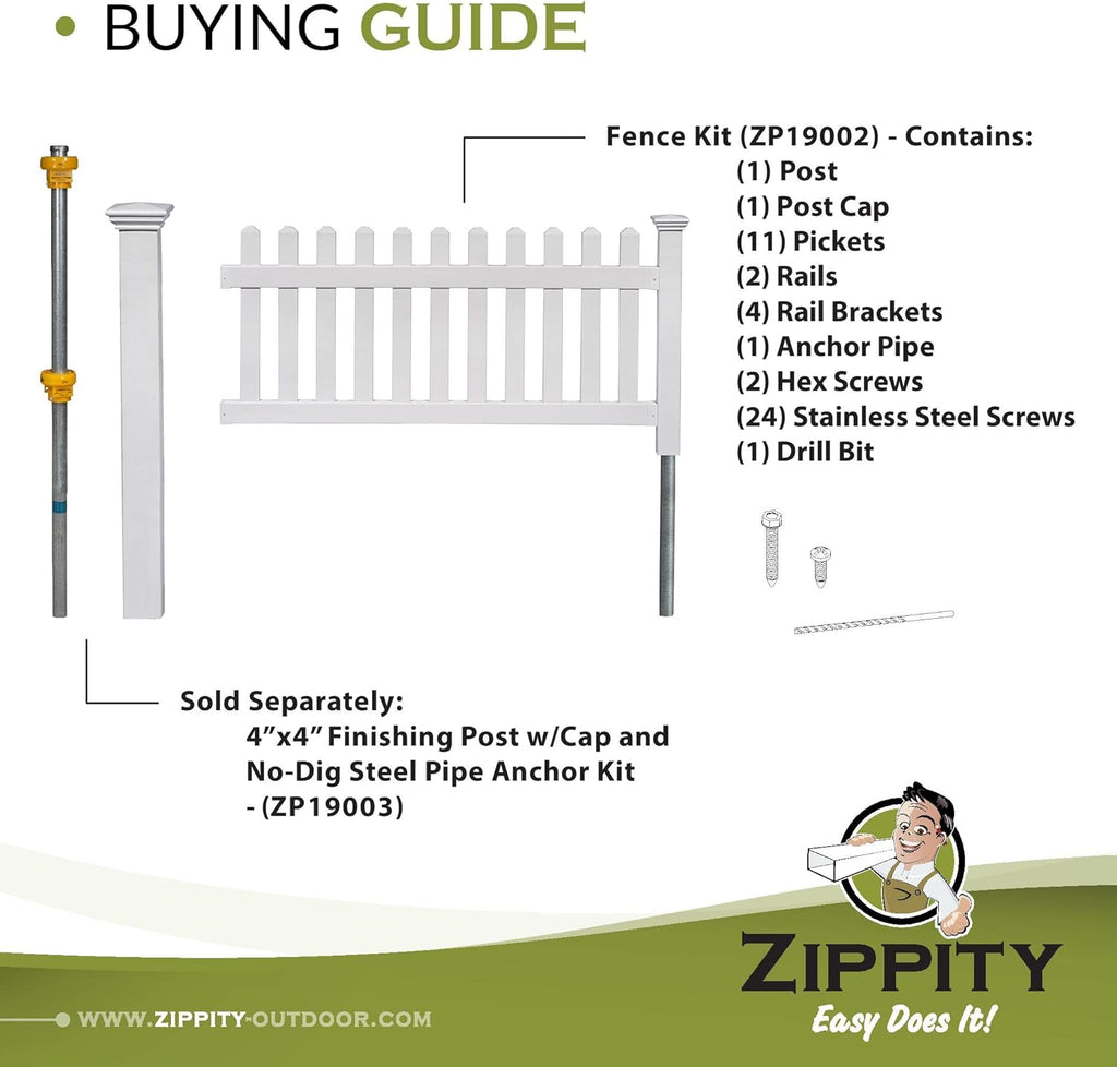 Portable Vinyl Fence Kit with No-Dig White Picket Panel W644224