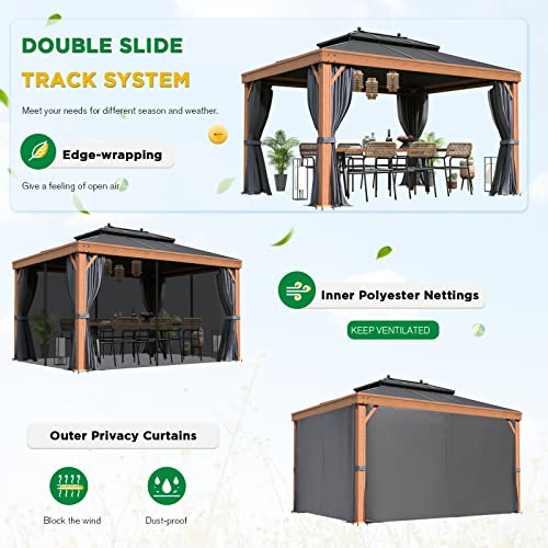 12x20 ft Hardtop Gazebo Double Roof Galvanized Steel Canopy Outdoor Aluminum Frame with Netting and Curtains X191579
