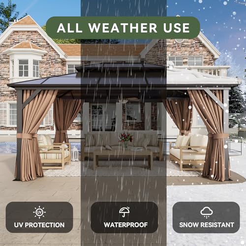12x16 Hardtop Gazebo with Netting and Curtains for Patio K27275