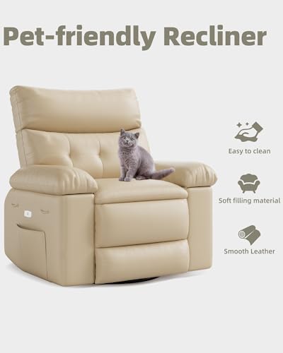 Electric Swivel Massage Chair, Power Rocking Recliner with Vibration and Heating, PU Leather Single Sofa with USB Port T171945