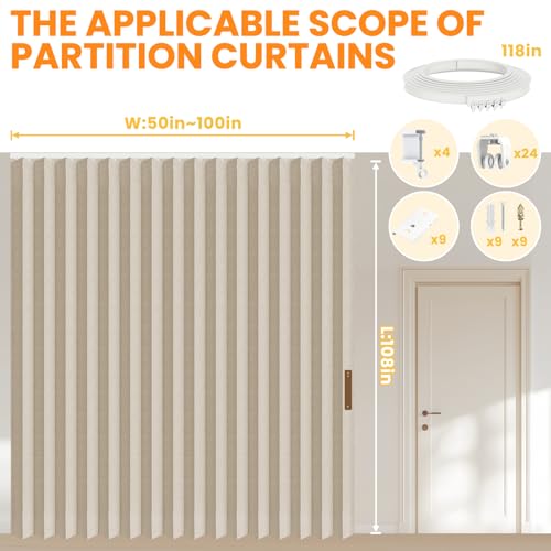 Blackout Accordion Room Divider Curtains with Ceiling Track for Bedroom Patio Sliding Door Q924855
