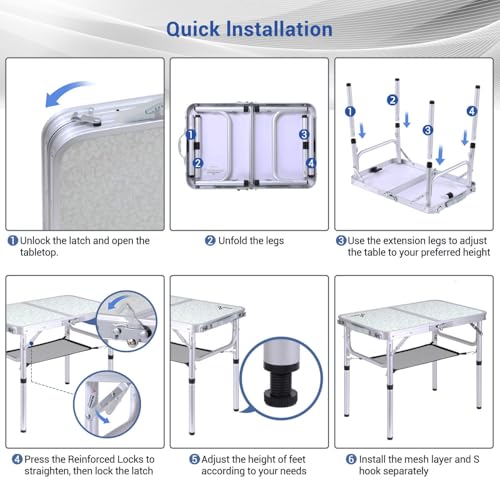 Adjustable Height Small Folding Camping Table with Mesh Layer B206