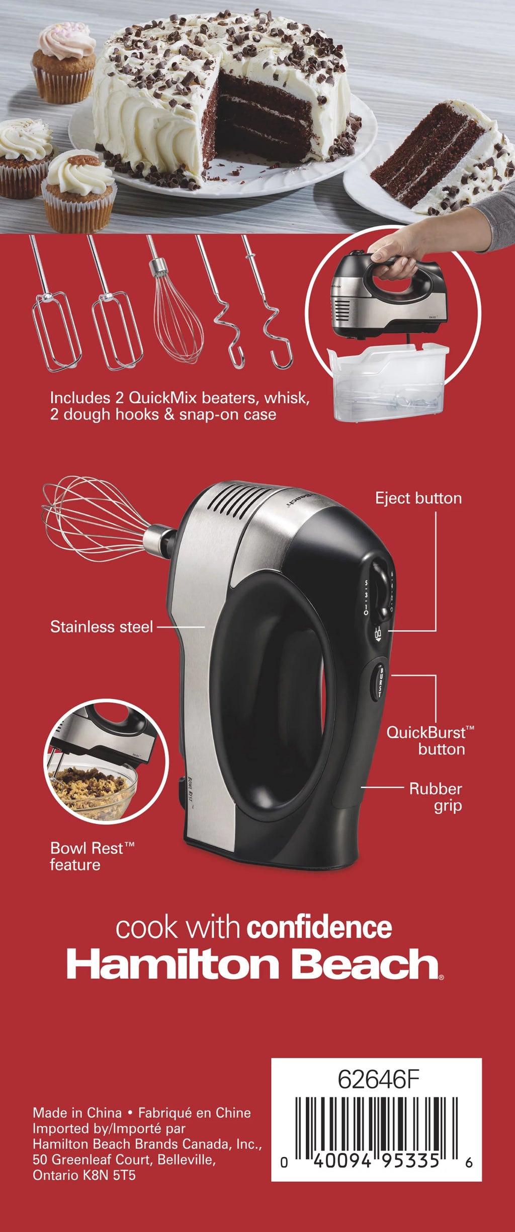 6 Speed Hand Mixer with Case and 5 Attachments, Stainless Steel F65078