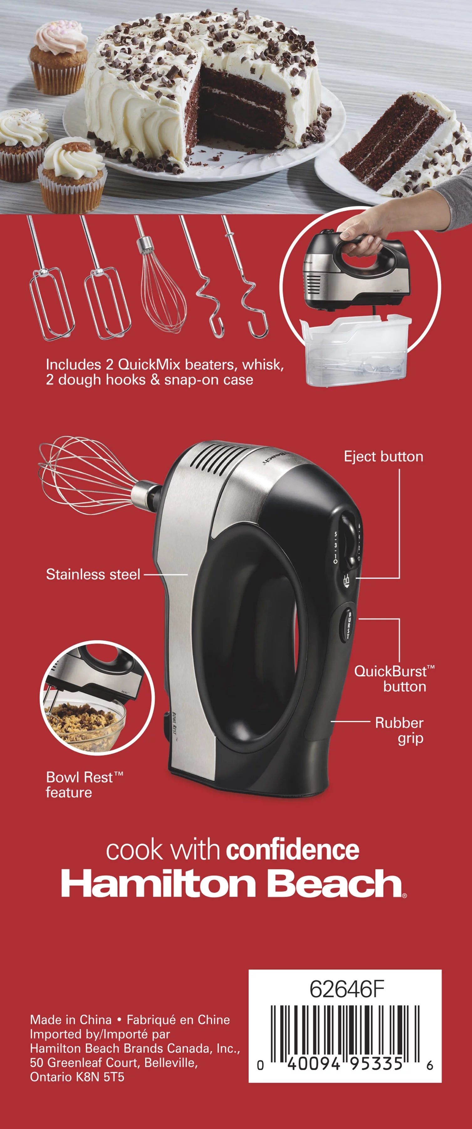 6 Speed Hand Mixer with Case and 5 Attachments, Stainless Steel F65078