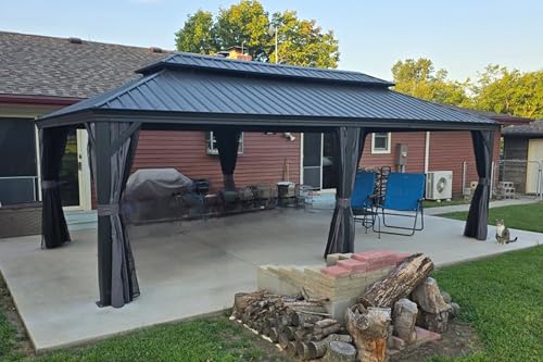 10' x 14' Permanent Hardtop Gazebo with Galvanized Steel Double Roof, Curtains and Netting Included M871