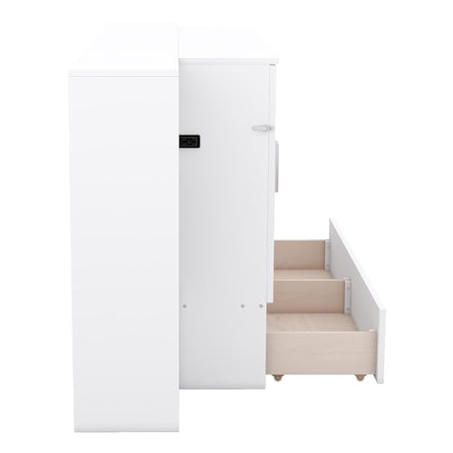 Murphy Bed Chest with Shelves and USB Ports, Foldable Wood Frame Y56482