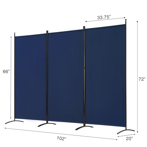 3 Panel Room Divider Folding Partition Privacy Screens, Freestanding Fabric Panel, 102" W x 71" H S7520