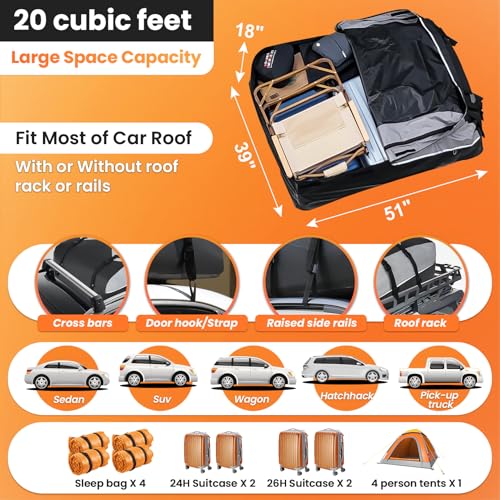 Car Roof Bag Cargo Carrier 20 Cubic, Waterproof with Strap and Anti-Slip Mat O493
