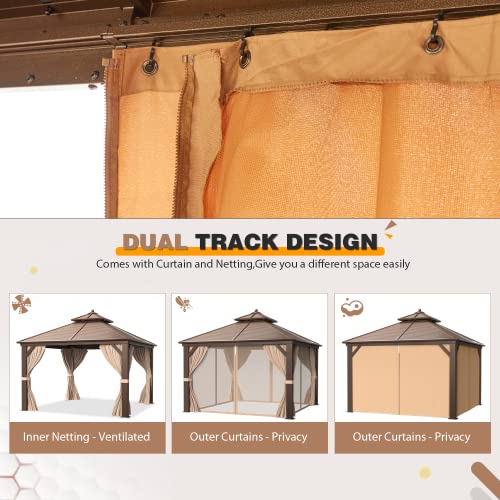 12x20 ft Hardtop Gazebo Double Roof Galvanized Steel Canopy Outdoor Aluminum Frame with Netting and Curtains X191579
