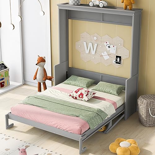Queen Size Murphy Bed with Cabinet and LED Lights M1232