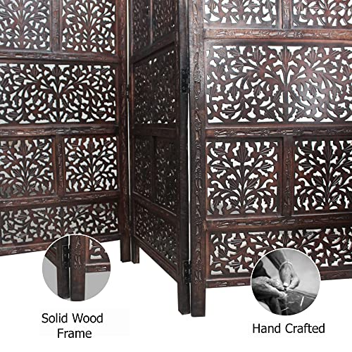 4 Panel Folding Wood Room Divider, Antique Brown, 72 x 80 P209