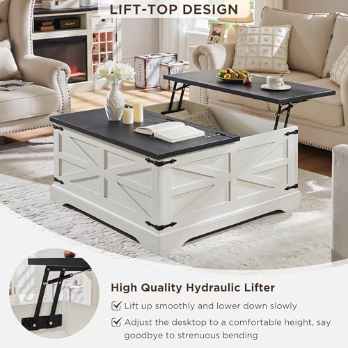 Farmhouse Lift Top Coffee Table with Storage, 36" Wood Square Center Table, Light Brown V399