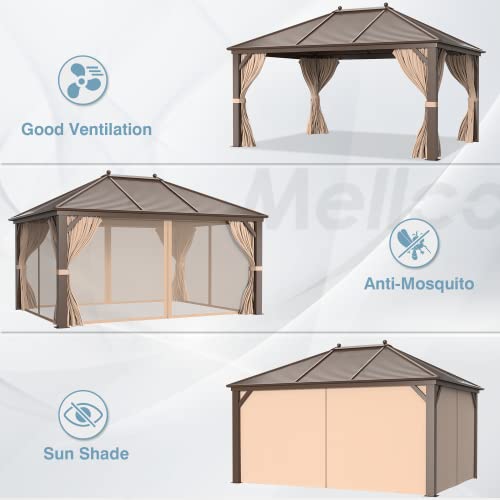 12x16 ft Hardtop Gazebo with Double Roof, Curtains and Netting T94173