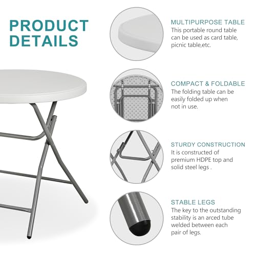 Portable 4 Foot Plastic Folding Table, Indoor Outdoor Heavy Duty, White Y15191