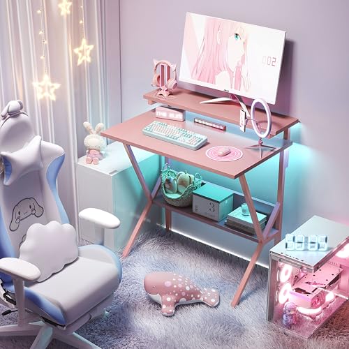 Small Desk with Adjustable Monitor Stand for Small Spaces, Grey G4959