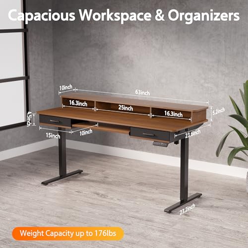 Electric Standing Desk with 2 Drawers, Height Adjustable for Home Office W495