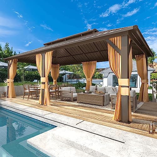 10x13 Hardtop Gazebo with Polycarbonate Double Roof, Aluminum Frame, Curtains and Netting S2701