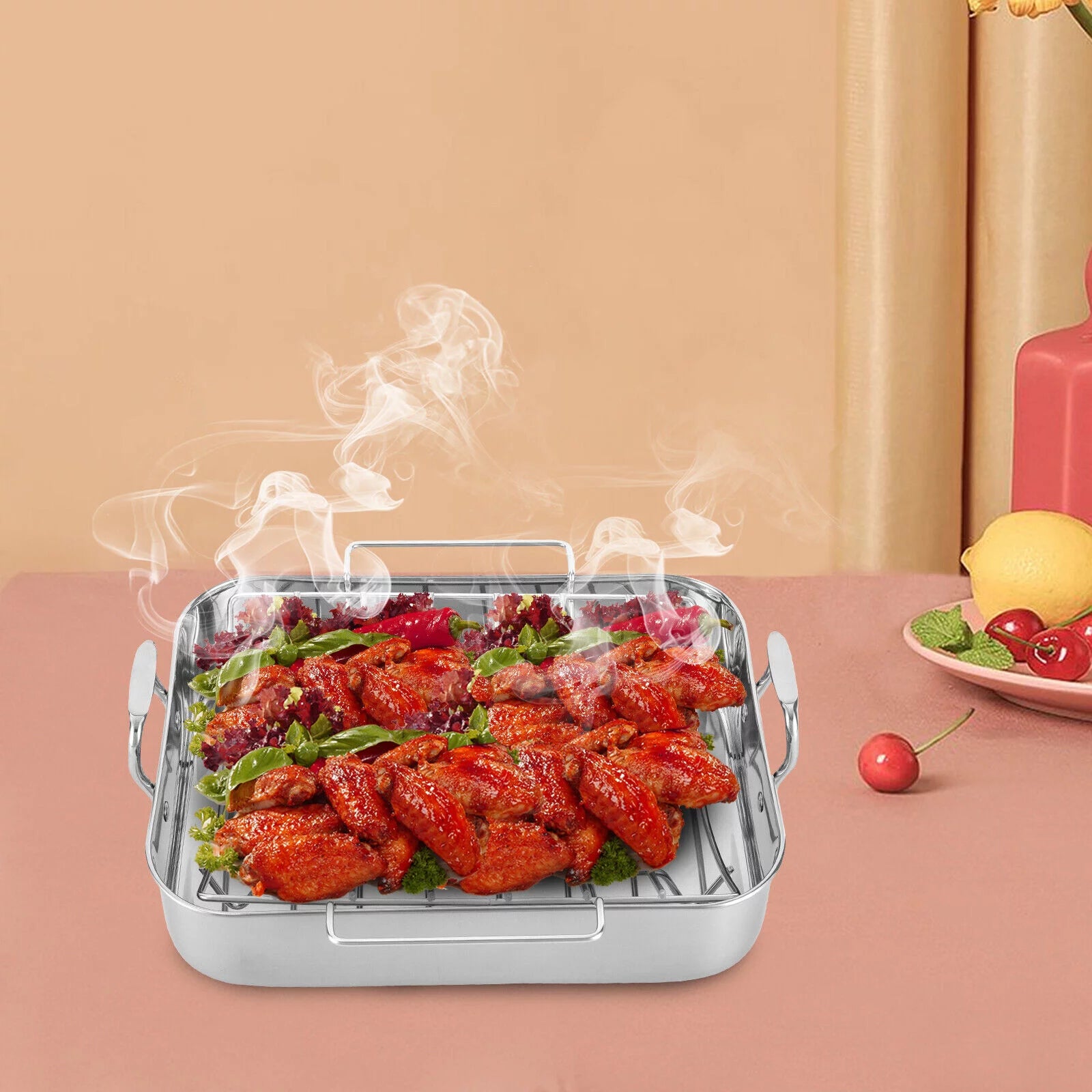 Stainless Steel Roasting Pan with Nonstick Rack, 16.5" x 12" I494