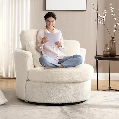 Round Swivel Barrel Chair with Ottoman for Living Room Bedroom G375183