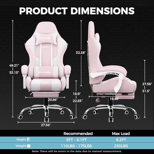 Gaming Chair with Footrest and Lumbar Support, Height Adjustable, Blue Y9034