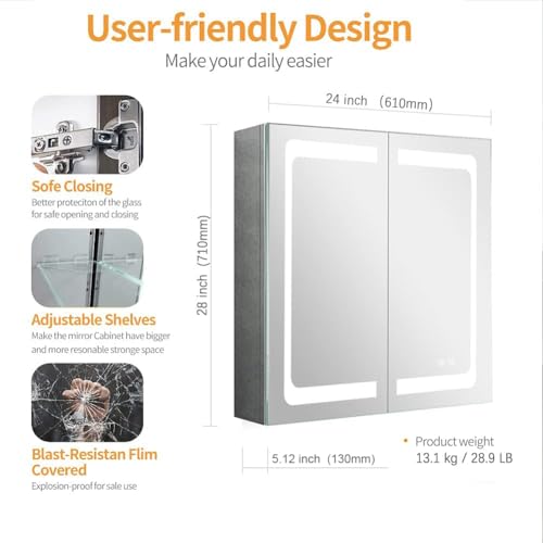 Illuminated LED Bathroom Medicine Cabinet with Touch Switches N240143