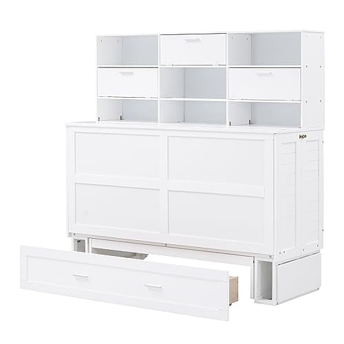 Queen Size Murphy Bed with Cabinet and LED Lights M1232