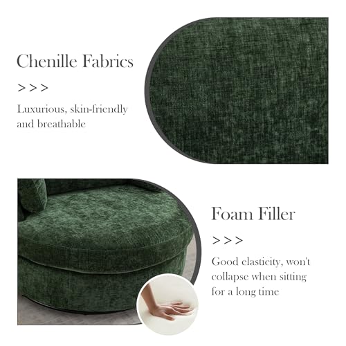 Oversized Swivel Barrel Chair with Ottoman, Chenille, Beige M813