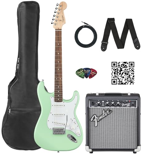 Stratocaster Electric Guitar Bundle with Amplifier, Gig Bag, Strap, Cable, Picks, and DVD F102