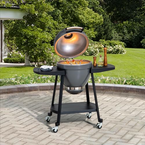 Charcoal Kamado Grill with Pizza Stone and Wheels Y970299