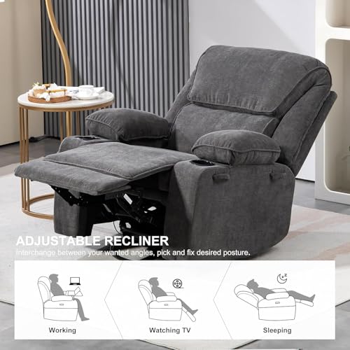Massage Recliner Chair with Heat, Swivel Rocking, Cup Holders L468