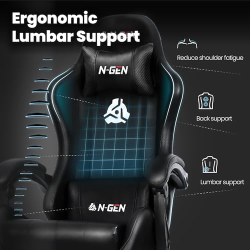 Gaming Chair with Footrest Lumbar Support High Back Recliner Ergonomic Leather L124