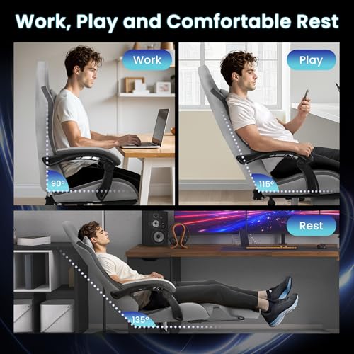 Gaming Chair with Footrest Lumbar Support High Back Recliner Ergonomic Leather L124
