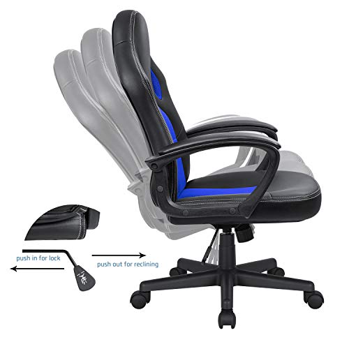 High Back Ergonomic Leather Gaming Chair, Adjustable, Blue S74277