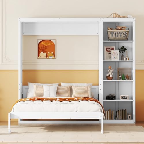 Queen Size Murphy Bed with Cabinet and LED Lights M1232
